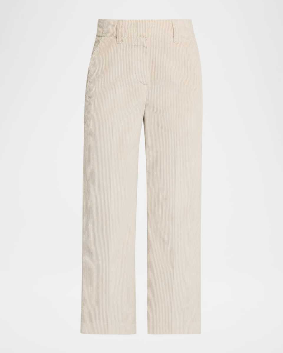 Cotton Corduroy Wide-Leg Trousers With Monili